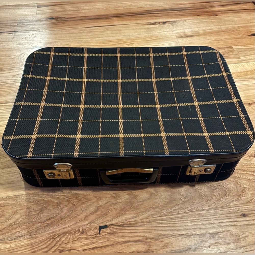 Vintage French Plaid Suitcase